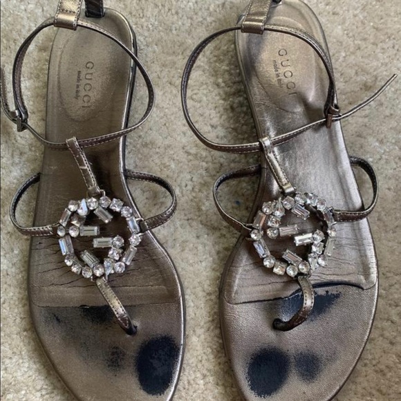 Gucci Metallic Crystals Embellished Thong Sandals